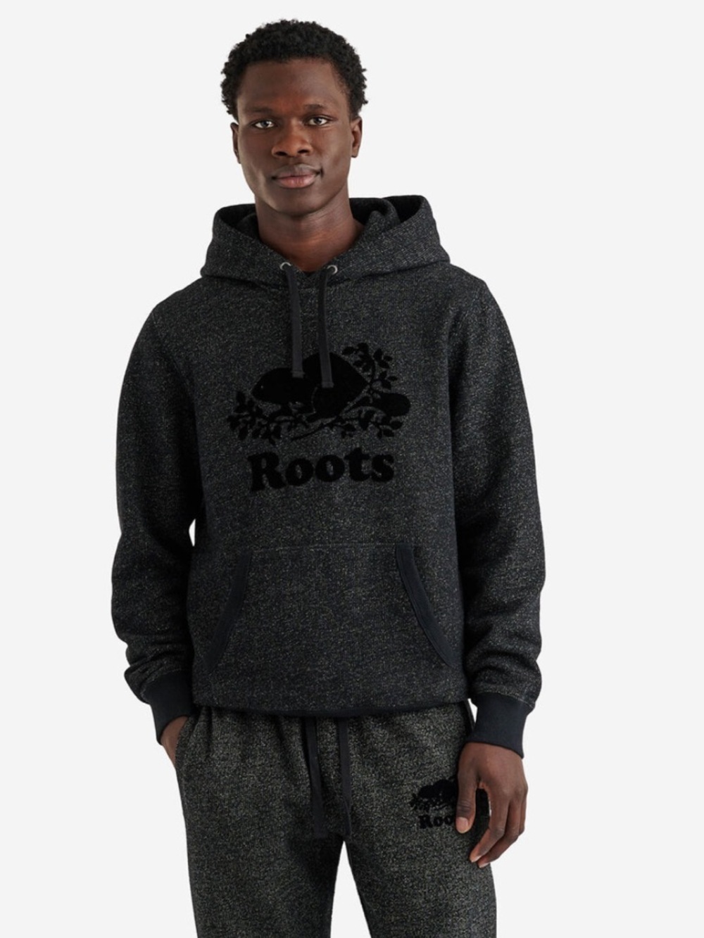 Men’s Roots Organic Original Kanga Hoodie Salt and Pepper Size Medium